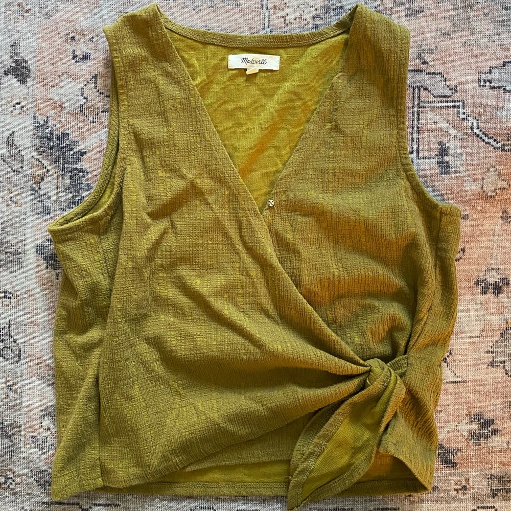 Green tie wrap front Madewell tank top